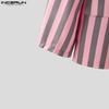 INCERUN Oversized Men Lapel Neck Long Sleeve Striped Print Casual Thin Blazer Suit Coats