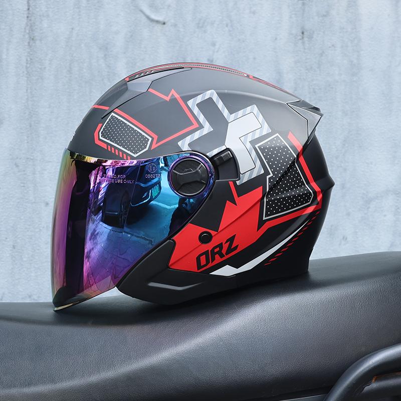 Orz-705-Retro Half Helmet Men's and Women's Four Seasons Dual Lens Electric Bicycle Helmet Pedal Universal Coverage Helmet