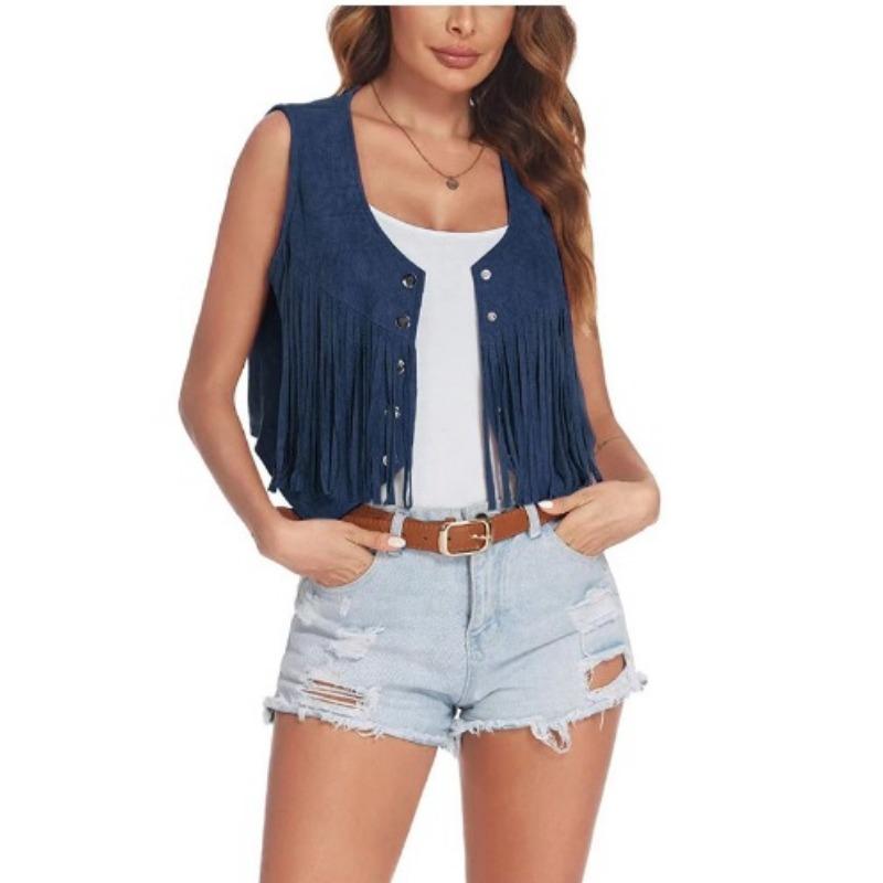 Women's Fashion Vest Personality Short Jacket Fringe Vest Sleeveless Short Cardigan