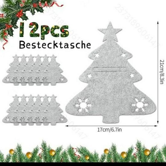 Felt Christmas Tree Knife and Fork Set with Coaster - Festive Table Decoration