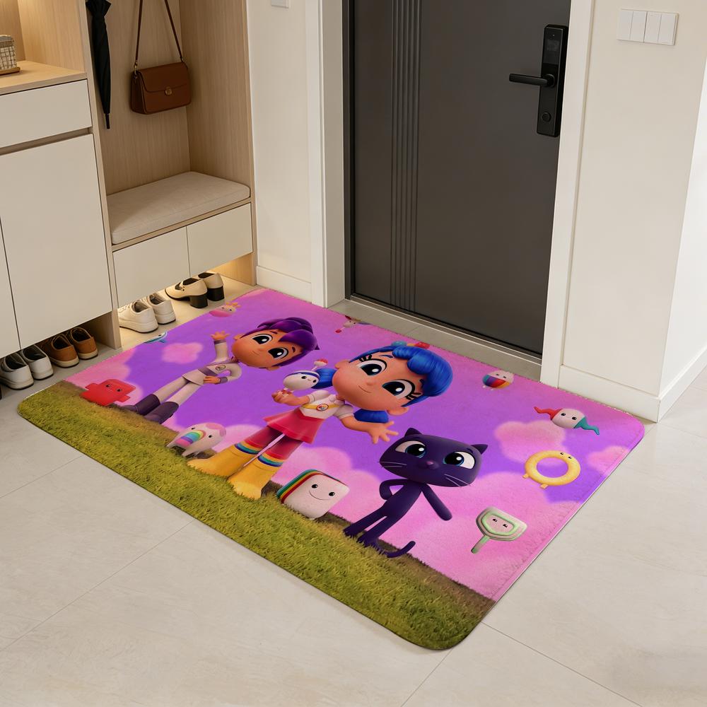 cartoon T-True and the Rainbow Kingdom Floor Mat Flannel Door Mat Non-Slip Absorbent Washable Indoor Home Rug