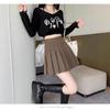 Women's High Waist Black Pleated A-line Skirt - Autumn Slimming Petite Midi