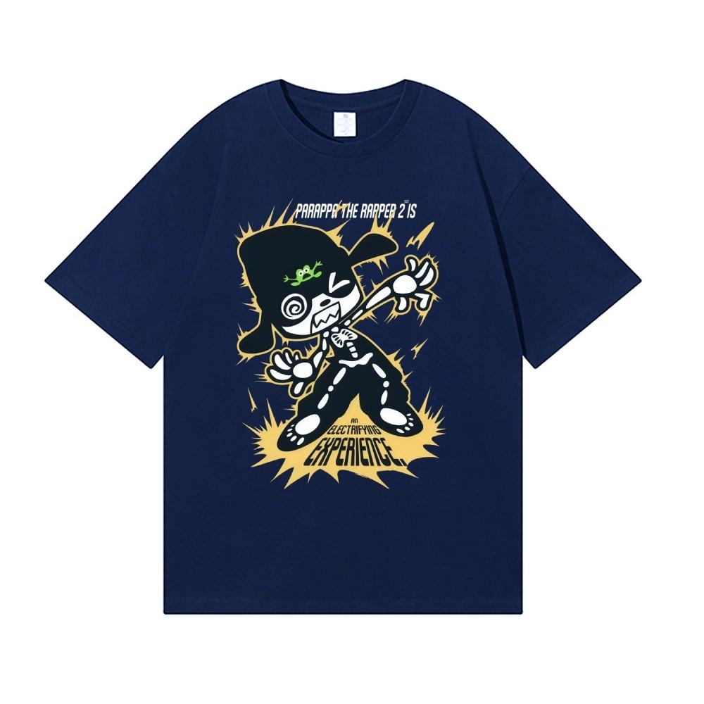 Parappa The Rapper Unisex Short Sleeve T Shirt Retro Game Skeleton Character Graphic Tee Summer Cartoon Streetwear O Neck Oversized Cotton Tops