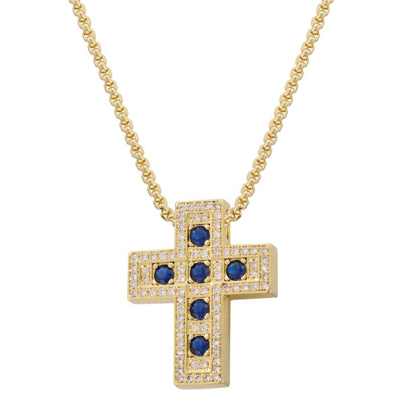 Light Luxury Copper With Colored Diamonds Cross Necklace Personalized Hip Hop Cross Pendant Collarbone Chain Vl390