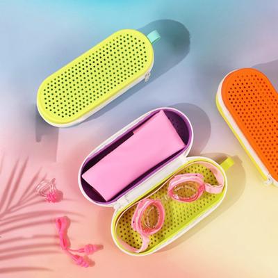 Swimming Goggles Case Double-Sided Color with Portable Handle Container Soft Silicone Ventilation Holes Water Drainage Storage Box