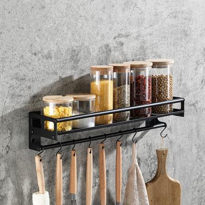 Stainless Steel Punch-free Kitchen Rack Wall-mounted Heightened Seasoning Jar Storage Rack Home Tableware Hanging Storage Hook