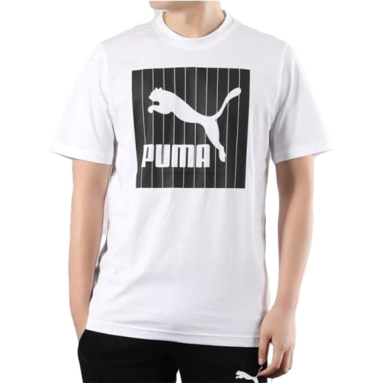 Puma Logo Round Neck Short Sleeve T-Shirt Men Tops White 579871-02