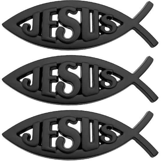 3 Pcs 3D Metal Jesus Christian Fish Decal Stickers, Self-Adhesive Scratch-Resistant Decals for Car Exterior, Trunk & SUV, Weatherproof Religious