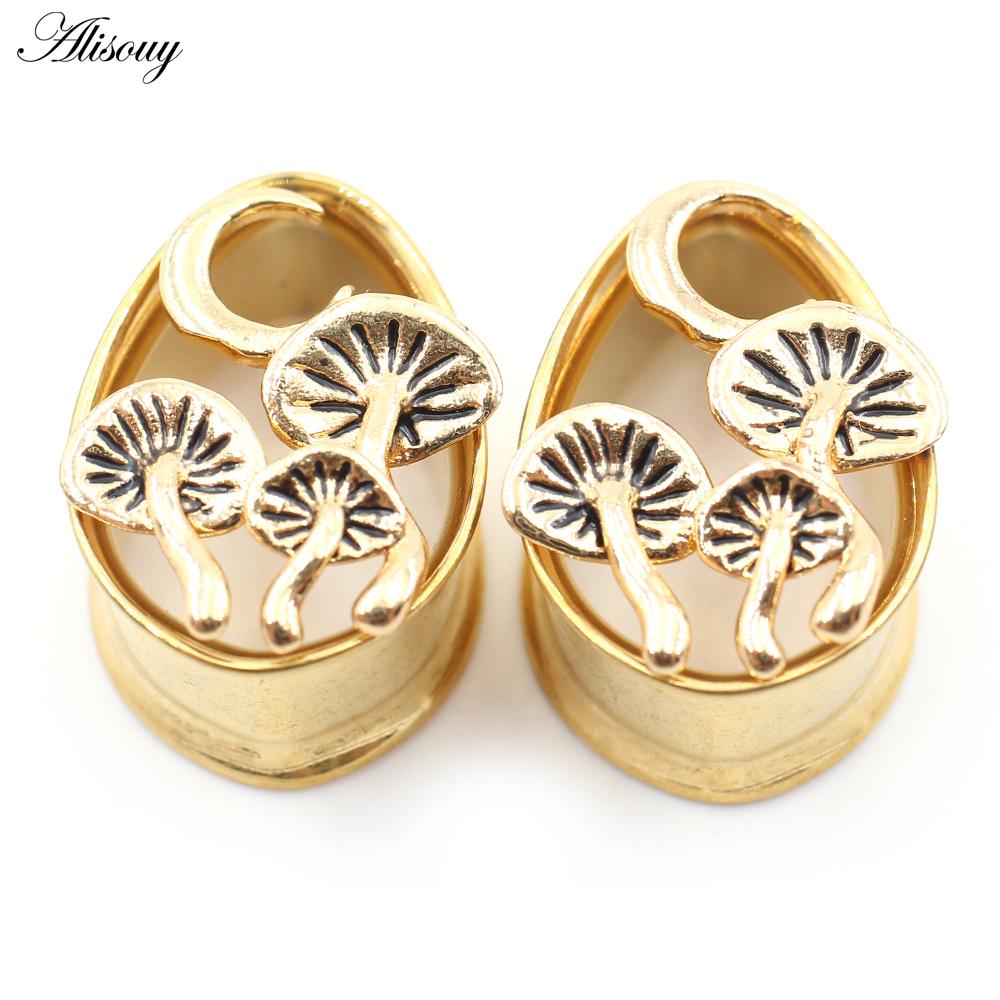 Alisouy Steel 1pc Mushroom Stainless Moon Water Drop Ear Tunnels Plugs Expanders Stretcher Gauges Earrings Piercing Body Jewelry