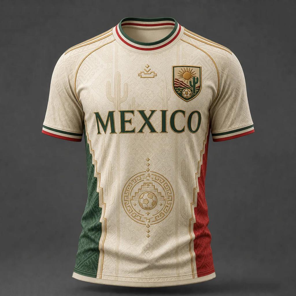 Men's Casual Printed Crew Neck Lightweight Breathable Short Sleeve Shirt Soccer Themed Graphic Mexico Lettering Design