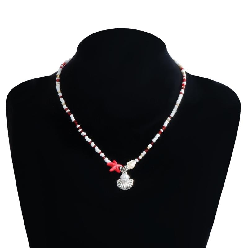 Beautiful Bohemian Starfish Pendant Necklace Colorful Bead Choker Adjustable Neck Chain Jewelry for Women and Girls