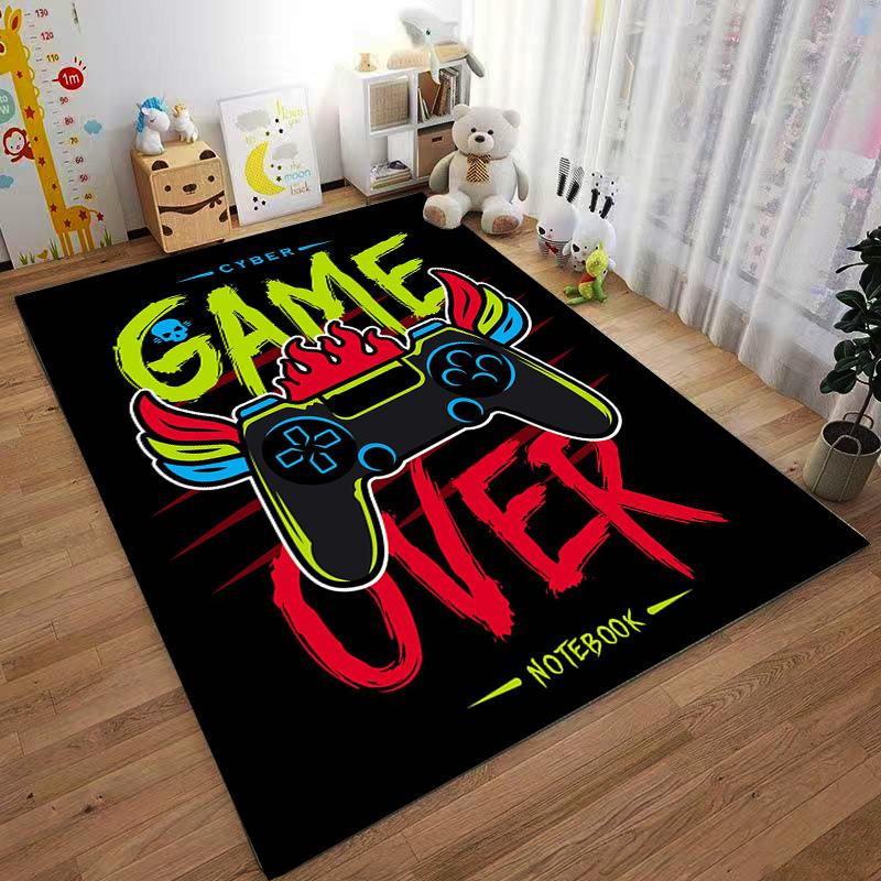 Gaming Pattern Carpet with "Game Over" Controller Design, Black Style Suitable for use as an anti-slip for living room bedroom sofas