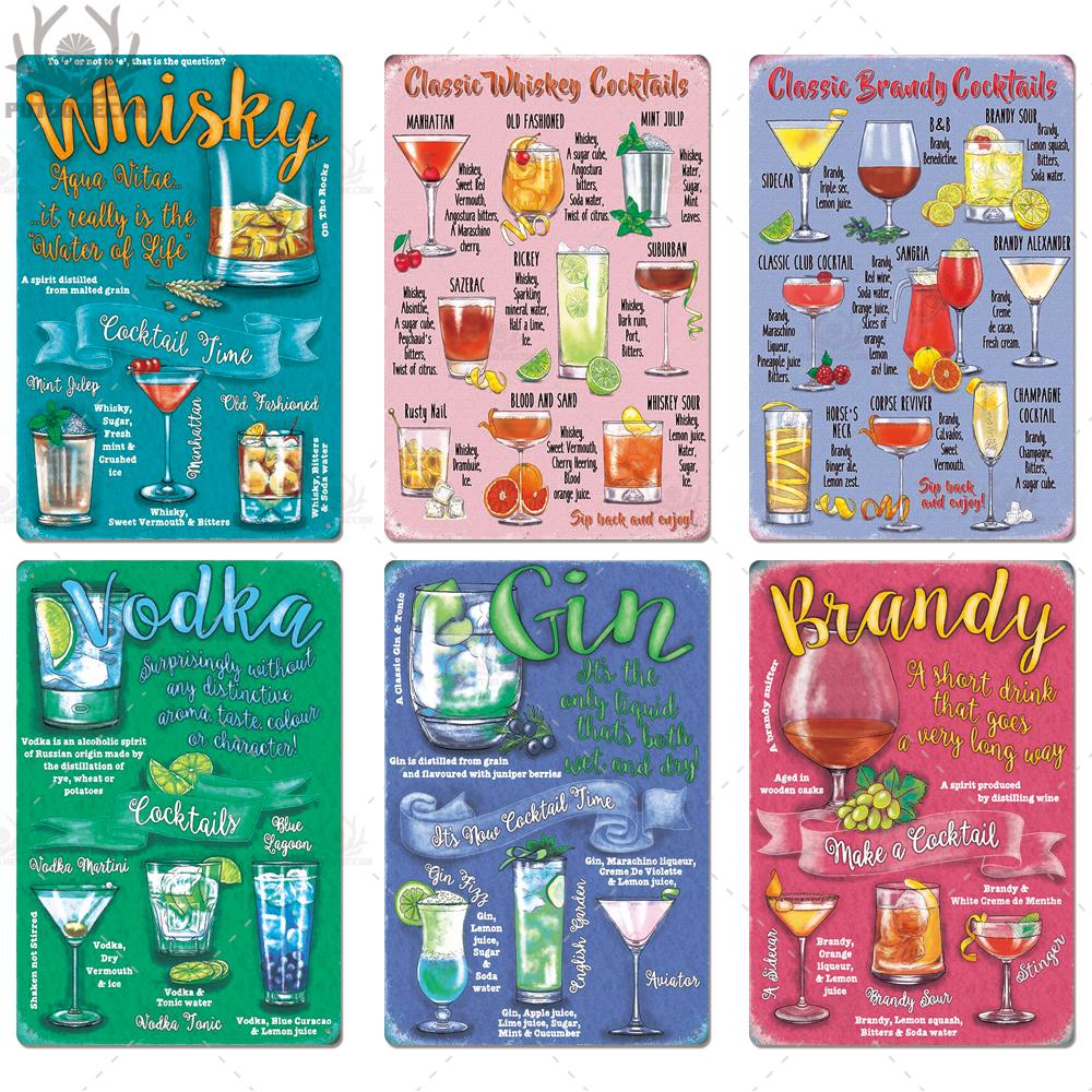 Putuo Decor Tin Signs Plaque Metal Vintage Cocktail Metal Sign Wall Decor for Man Cave Bar Club Iron Painting Decorative Plate