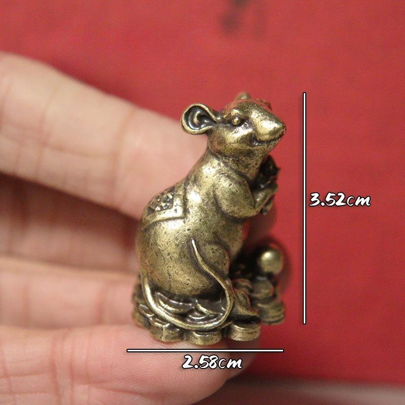 1pc Retro Brass Mouse Ornament,Lucky Mouse,Peach Figurine Miniatures,Cute Rat,Lucky Animal,Small Desktop,Home Decor