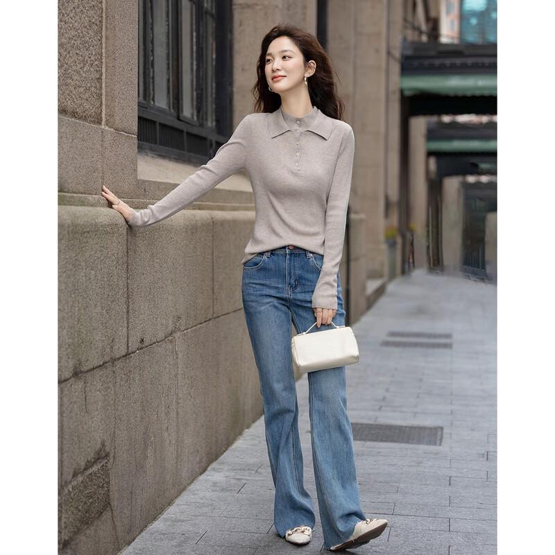 Demana Women's Slim-Fit Double-Layer Collar Knit Sweater