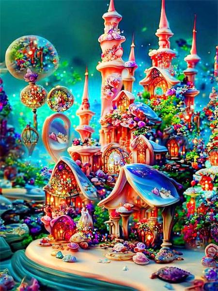 Diy Diamond Painting Castle Fantasy Scenery Embroidery Cross Stitch Night House Landscape Mosaic Home Decor