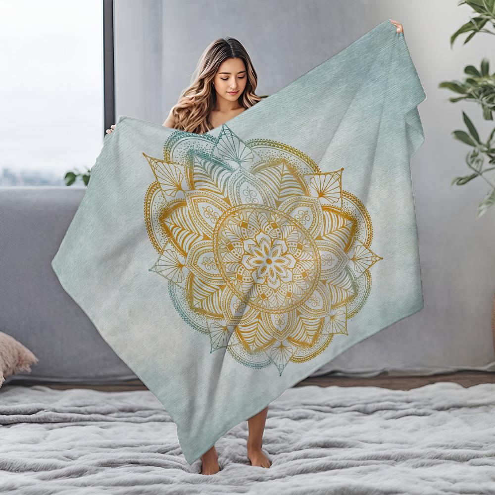 Soft Cozy Plush Blanket with Floral Mandala Pattern Warm Throw Blanket for Sofa Bed Decoration Gift