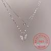 925 Sterling Silver Flash Diamond Butterfly Double Necklace for Women Simple Design Crystal Elegant Wedding Jewelry Gifts