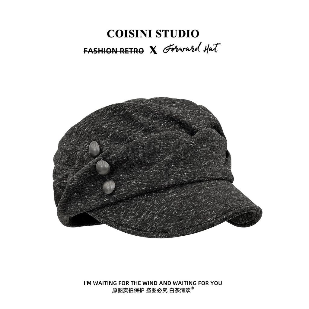 Retro Pleated Button Equestrian Hat Women's Autumn New Korean Version Versatile Face Small Octagonal Hat Casual Beret