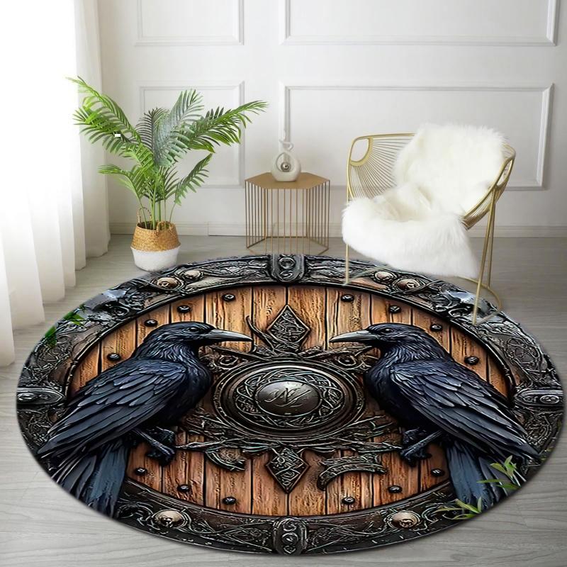1Pc Viking theme Printed circular carpet, home door mat, outdoor travel protection carpet A12