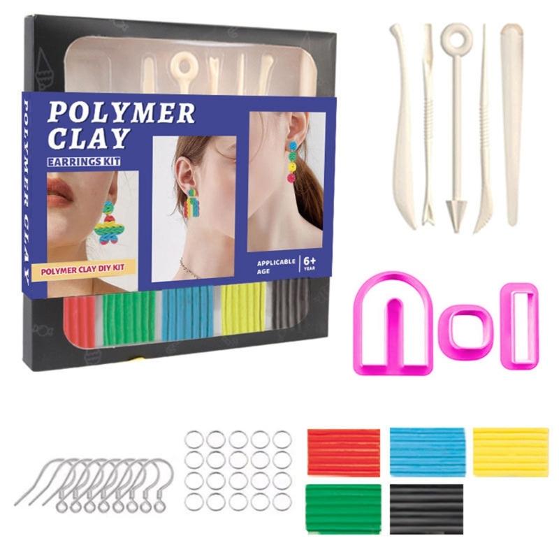40Pcs Clay Jewelry Making Set with 5 Color Soft Clay, Sculpting Modelling Tool Clay Cutter, Earring Hooks for Artist Kid