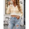 Womens Cropped Knit Cardigan Plaid Striped Streetwear V-Neck Long Sleeve Slim Fit Fall Winter Casual Top