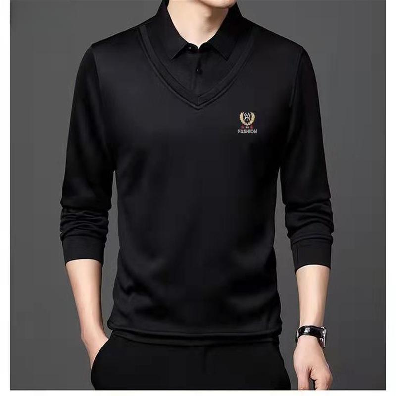New Men's Casual Men's Velvet Thickened Fake Two-piece Middle-aged Lapel Casual POLO Shirts for Trendy Men One Piece