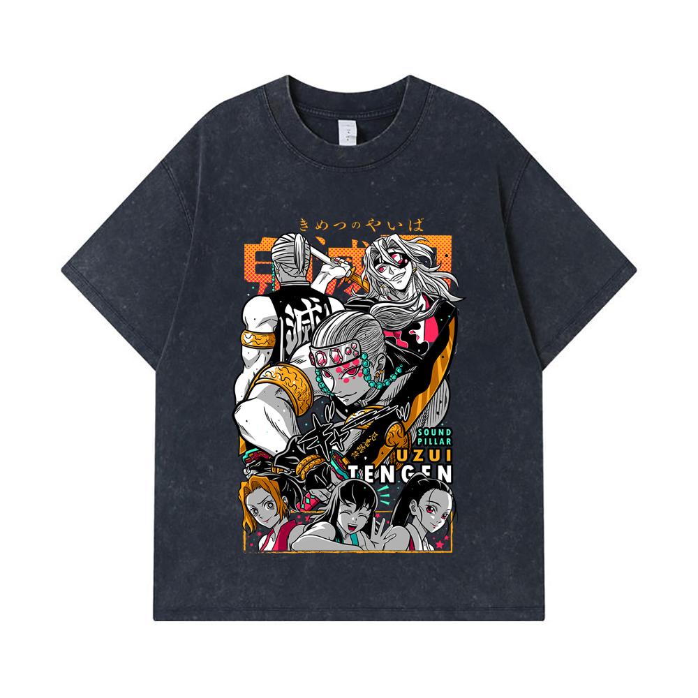 T-shirt Lavate 275 GSM 100% Cotone Demon Slayer V65 Stampa Uzui Unisex T-shirt in Cotone Pesante