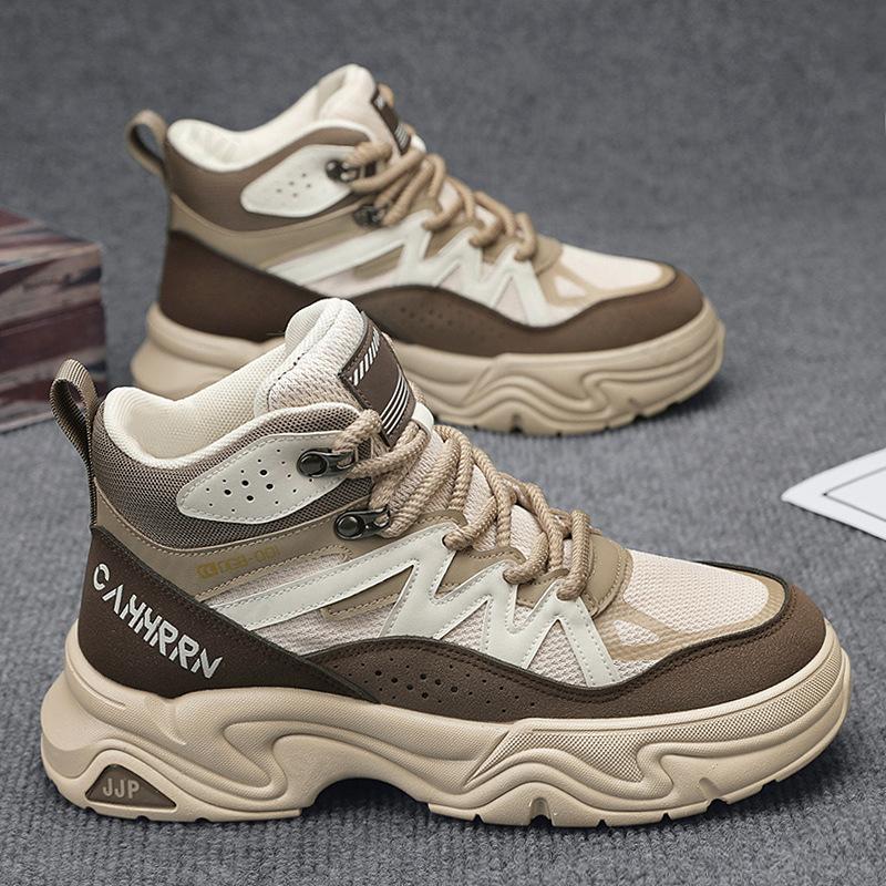 

Fashion 2025 Autumn New High Top Fashion Versatile Thick Soled Casual Shoes for Man Mesh Breathable Comfortable Niche Chunky Short Boots 39 коричневый