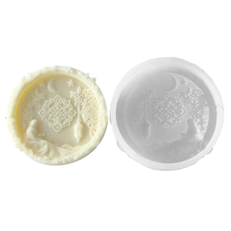 Ramadans Arabic Reusable Silicone Mold in Round Shape for Aromatherapies Candle Soap Making and Chocolate Crafts Supplies
