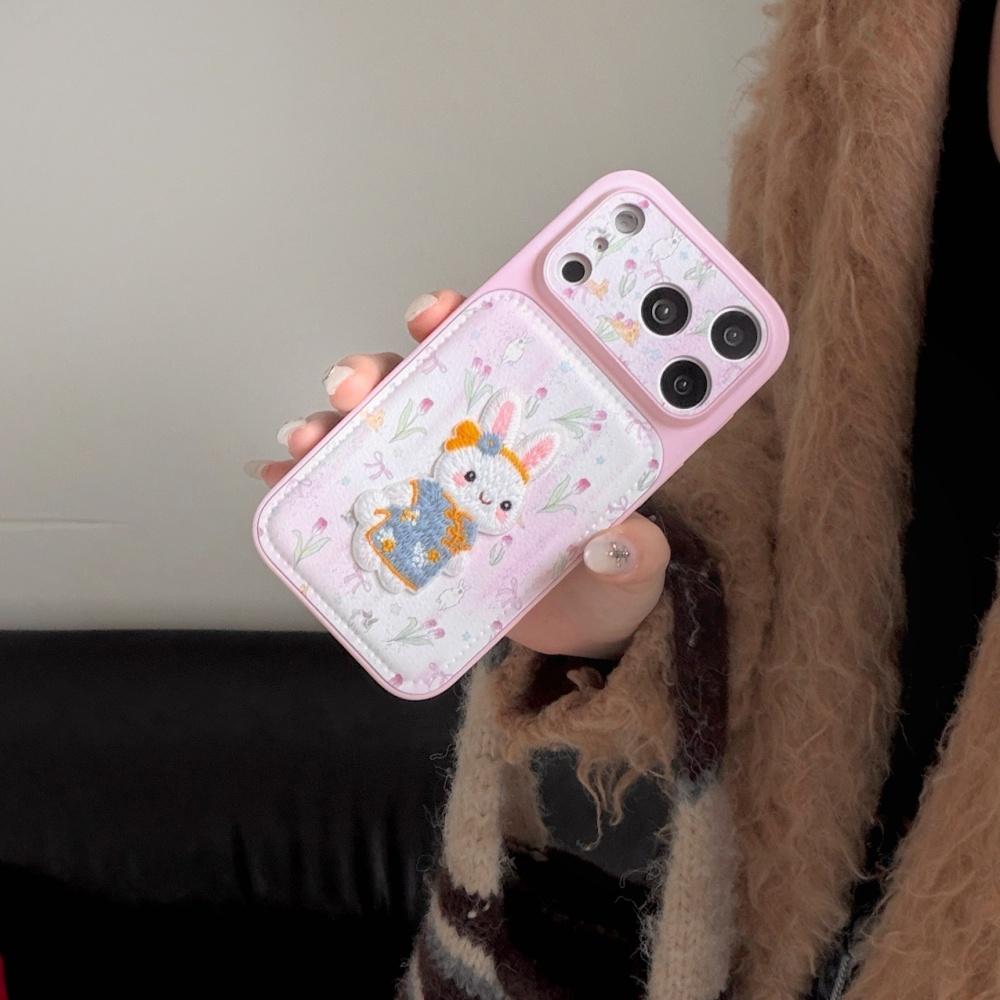 ins cute tulip embroidery rabbit for iphone17ProMax Apple 17 mobile phone case 16 new 15pro cartoon 14 creative 13 women's 16promax silicone anti-drop