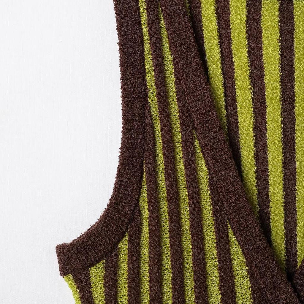 2025 Spring Women's Elegant Striped Patchwork Knit Sleeveless Waist-Cinching Dress