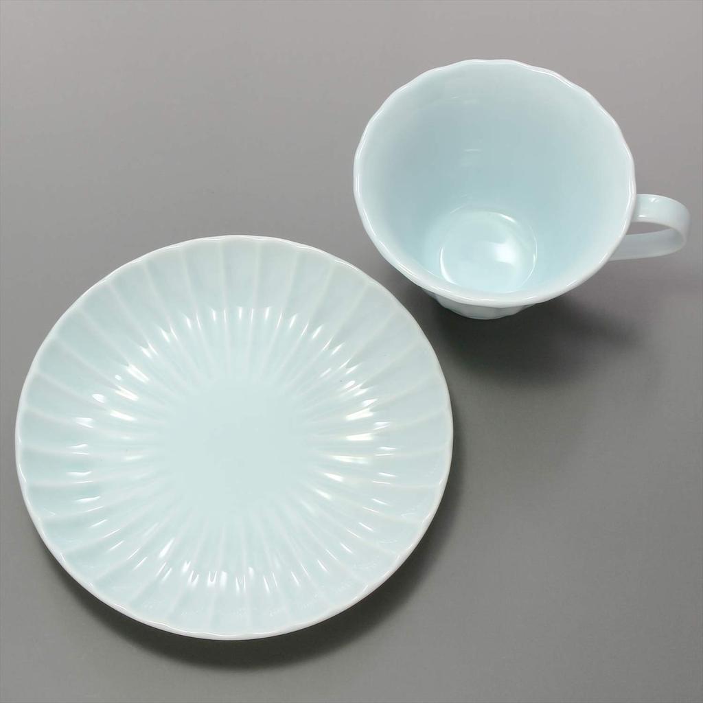 Mino-Keramik Kaffeetasse Teller Kasumi blau und weiß 589-13