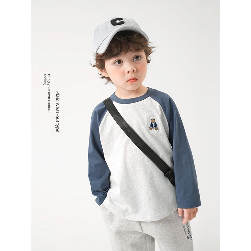 European Boys' Raglan Spring Wear T-shirt Pure Cotton New Spring Wear Easiest for Match Baby Toddler Bottoming Shirt Tops Kids Children's Clothing