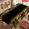 One 2D Flat-printed Birthday Party Tablecloth with Black and Gold Theme, Made of Durable Polyester That Can Be Machine Washed.