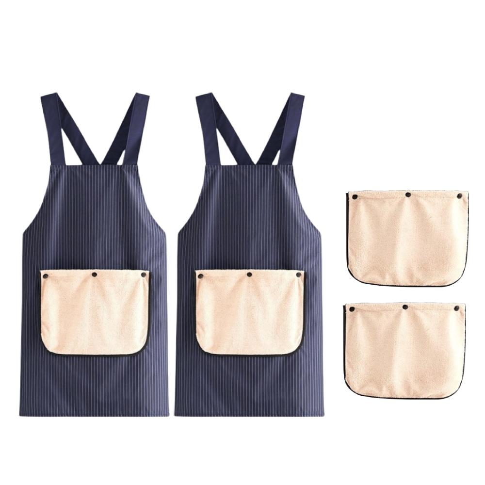1/2Set No-Tie Cross Back Chef Apron Cross-Back Waterproof Kitchen Apron with Removable Hand Towel Pockets Anti-fouling Uniform