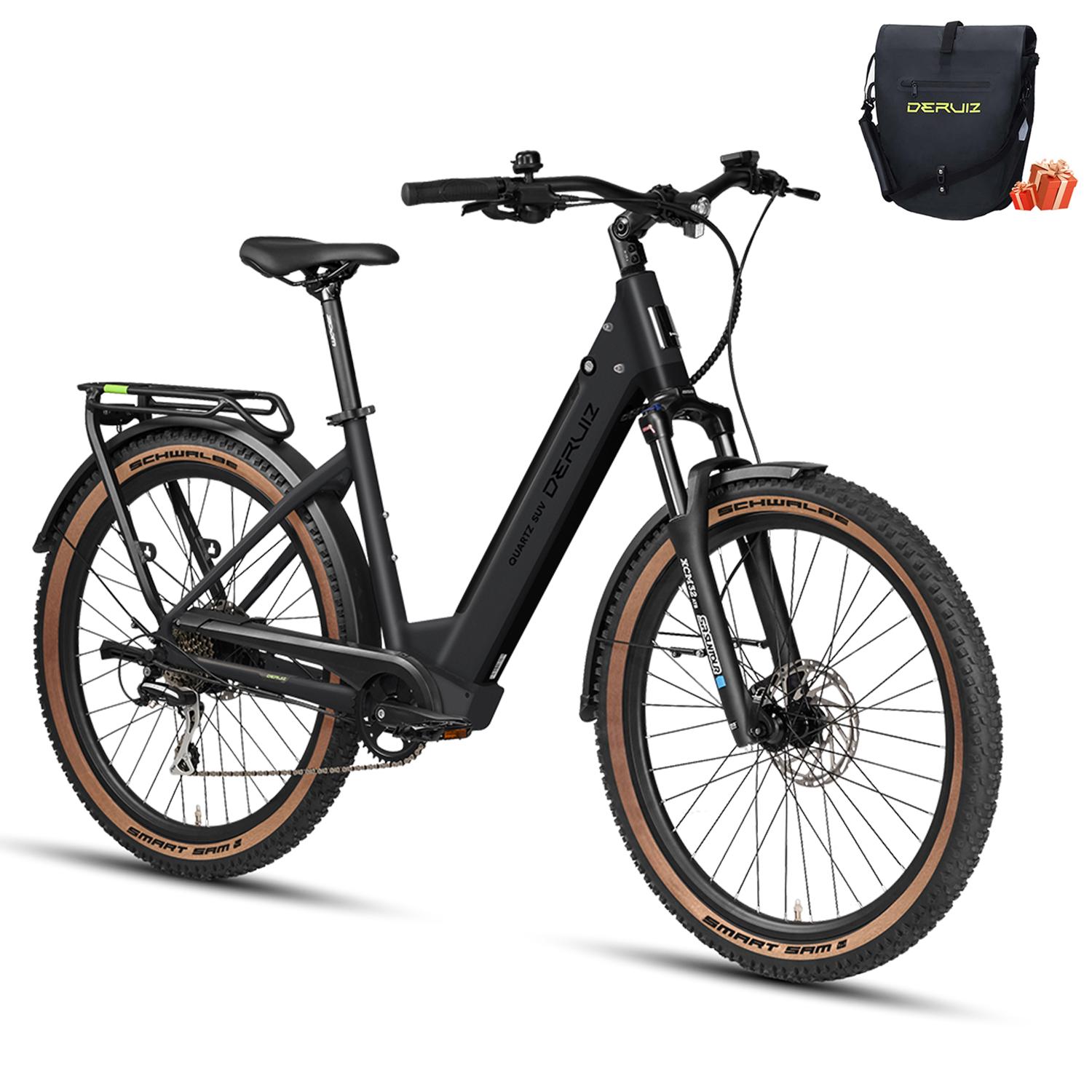 Elektrofahrrad DERUIZ Schwarz SUV 27,5  E-MTB für Erwachsene, 250W Motor, 48V 13,4Ah Akku, Hydraulische Scheibenbremsen Bis zu 161 km schwarz