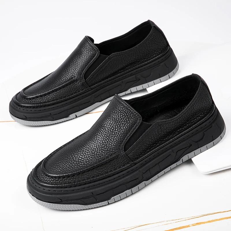 Fashion New British Style Men Genuine Leather Shoes Classic Business Office Shoes Casual Loafers Breathable Thick Bottom Men Dress Shoes
