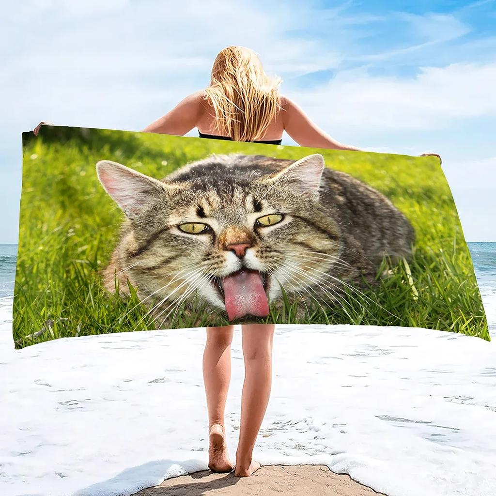 Cat Print Microfiber Lightweight Beach Towel, Soft Beach Blanket Fast Dry Super Absorbent Beach Towels for Adults and Kids