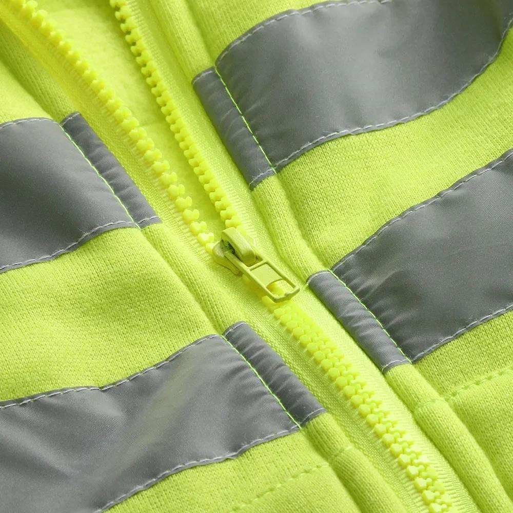 Men Reflective Strip Hoodies Casual Fit Work Safety Jackets Autumn Thin Fleece Hooded Zipper Sweatshirt Coats Workwear for Men