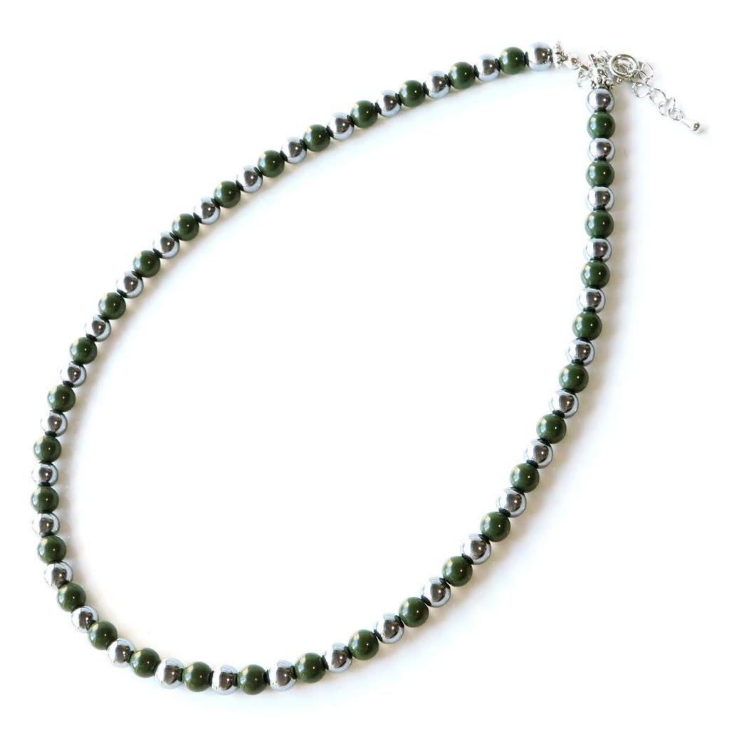 [GOLD STONE] Terahertz Green Beitou Stone Necklace, Genuine 6mm Green Hokutolite, 60cm Long