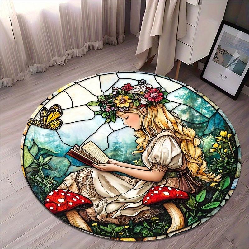 

Fairy Tale Forest Reading Flannel-printed round floor mats are slip-resistant Suitable for living bedroom terrace garden carpets 60cm x 60cm