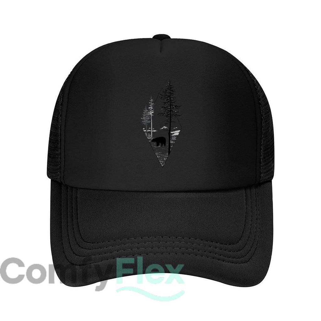 Wilderness Bear Trees Graphic Mesh Baseball Cap Casual Hat Outdoor For Womens Unisex FeUnisex
