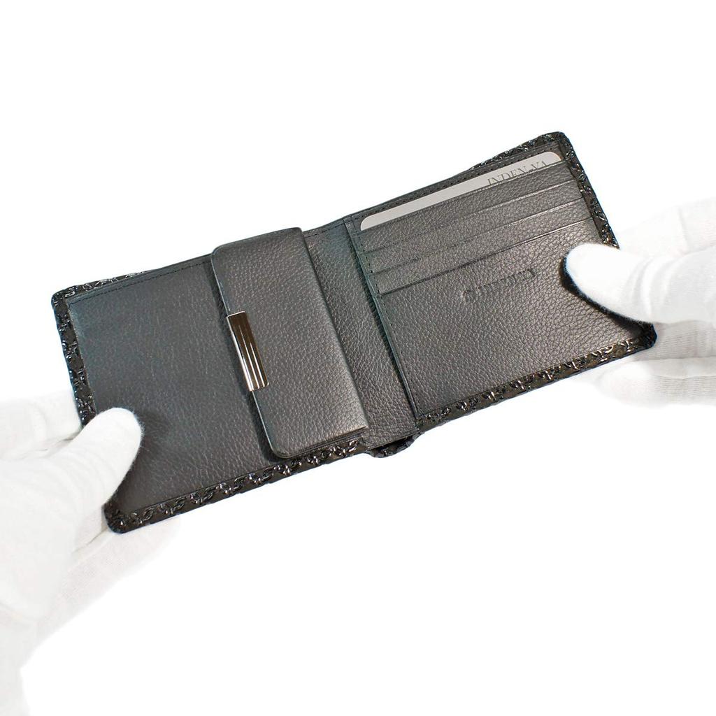 Inden Billfold Black with Black Small Ring [Inden-ya] Bi-fold Wallet, C, Thin, Deerskin, Lacquer, Pattern, 2003-01-177