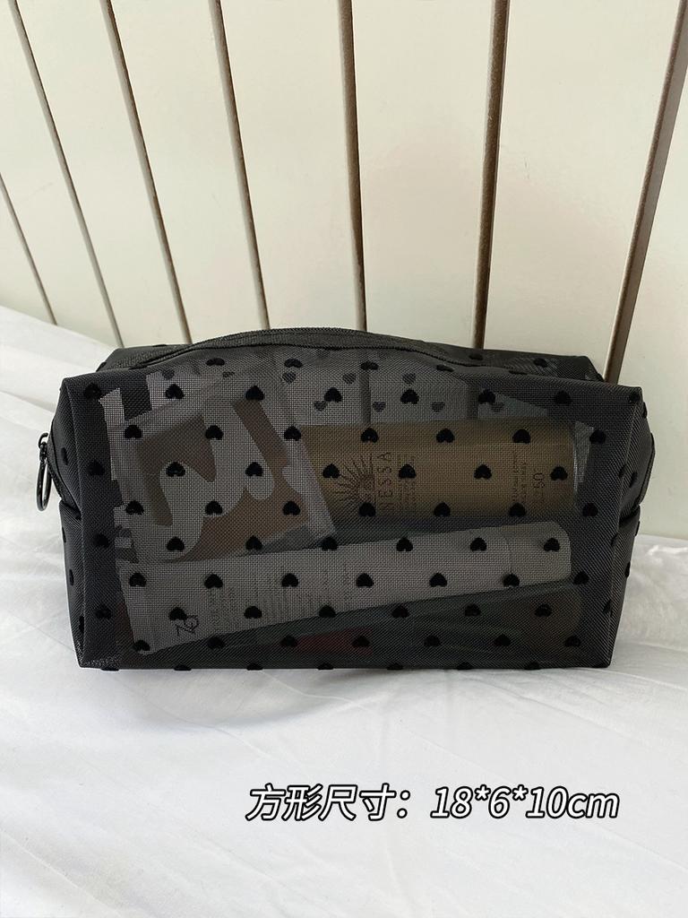 Nylon Mesh Zipper Cosmetic Bag Portable Travel Organizer Small Large Black Transparent Toiletry Pouch Makeup Storage Bags