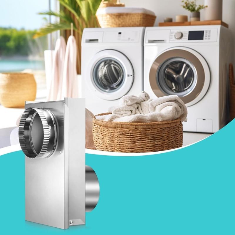 Adjustable Dryer Vent Periscope Space Saving Laundry Room Solution with 2 Clamps Foil Tape Stainless Steel Texture