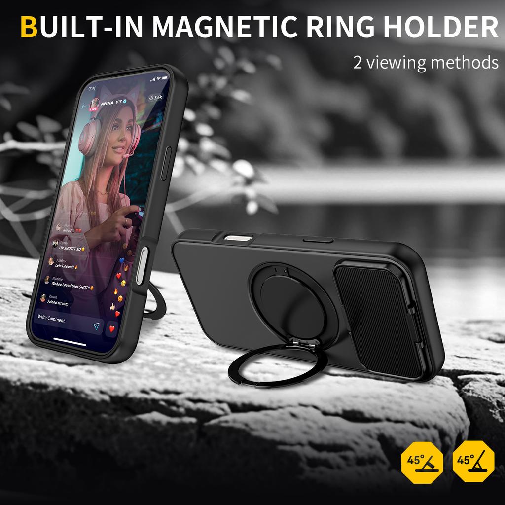 case for 17 16 15 14 13 12 pro max 360 degree rotating magnetic bracket lens protective cover tough shell plain With Holder