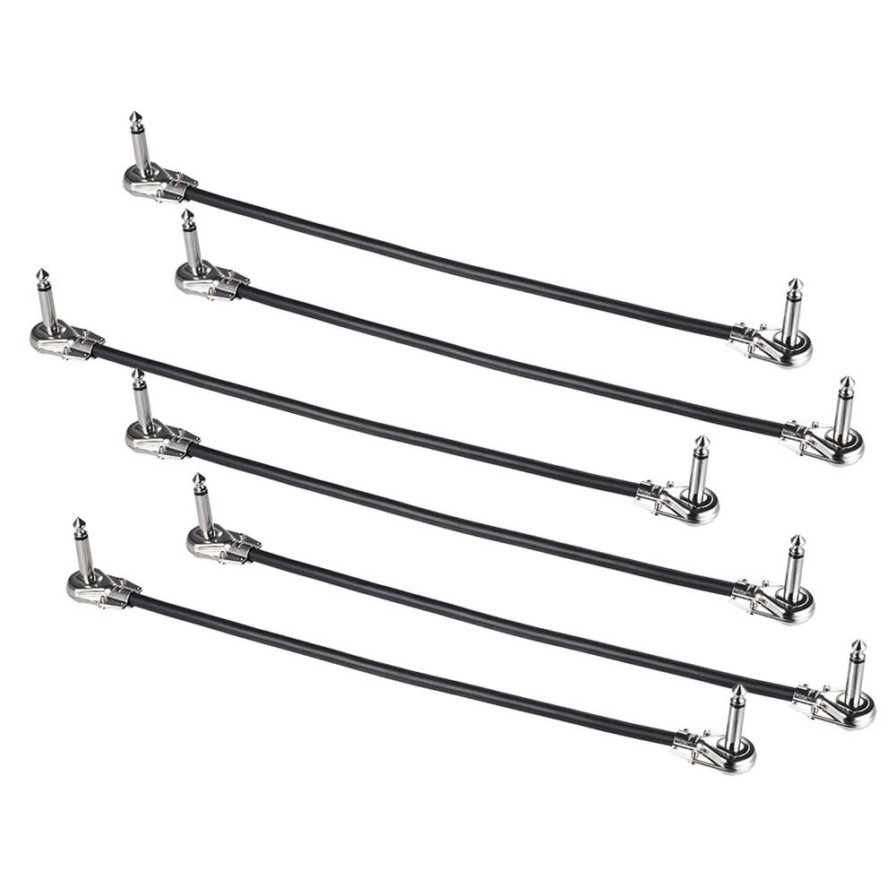 15cm/ 6in 30cm Guitar Effect Pedal Instrument Patch Cable 1/4" Silver Right-angle Plug Black PVC Jacket, 6-Pack