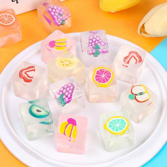 12 Stück Frucht Eiswürfel Squeeze Spielzeug Stress Angstabbau Cartoon Fruchtwürfel Sensorisches Spielzeug Kinder Jugendliche Erwachsene Tragbar Weich TPR Klarer Würfel Knetspielzeug