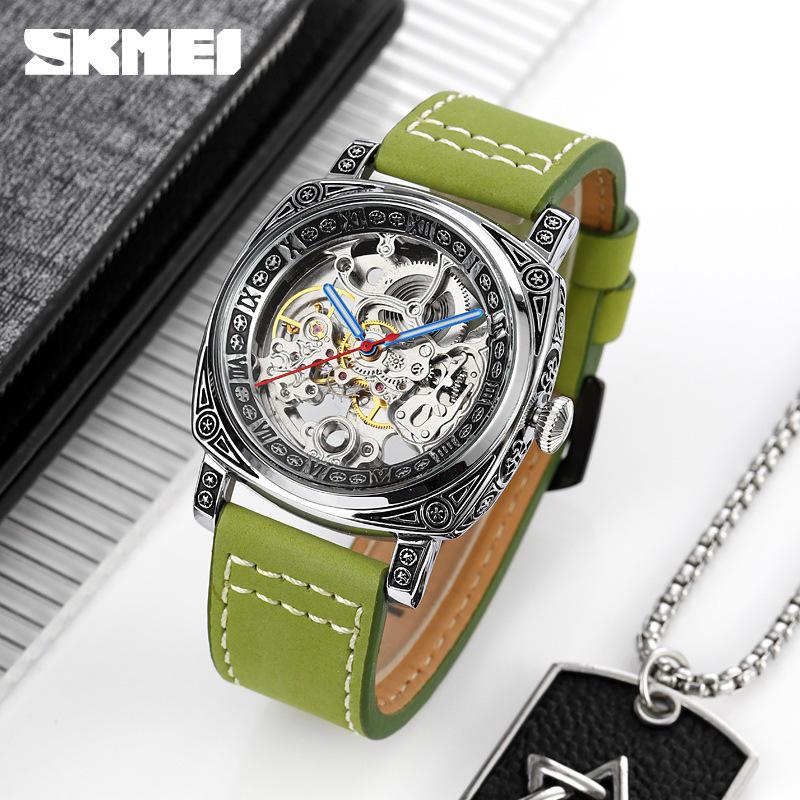 Skmei Fashion Square Men's Mechanical Watch with Leather Strap